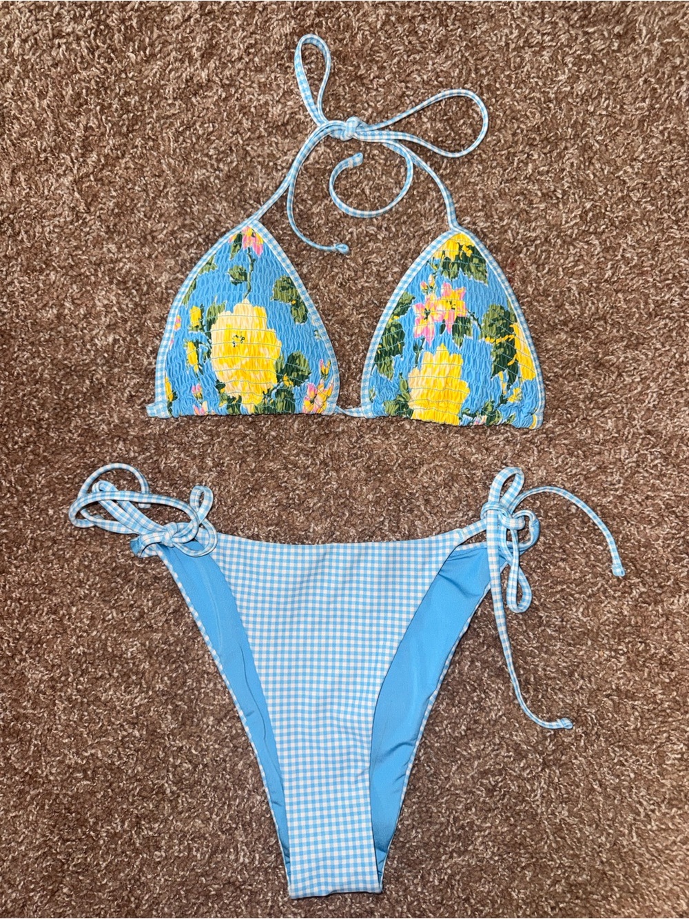 Arie Blue Gingham Ruched Bikini 💙💛🧡